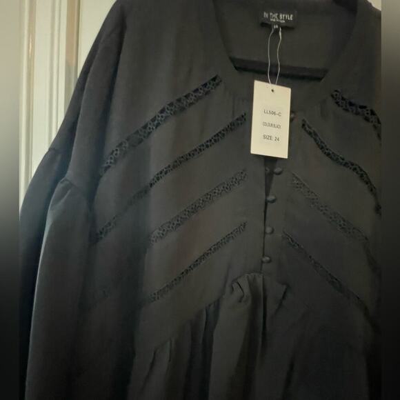 In The Style x Lorna Luxe volume sleeve mini smock dress NWT 24W - Picture 6 of 9